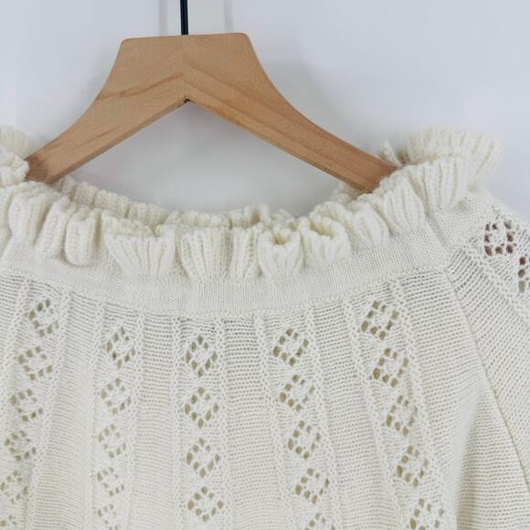 POL Ruffle Trim Rabbit Hair Wool Blend Sweater Beige Boho Cozy Size M Medium - Picture 5 of 10